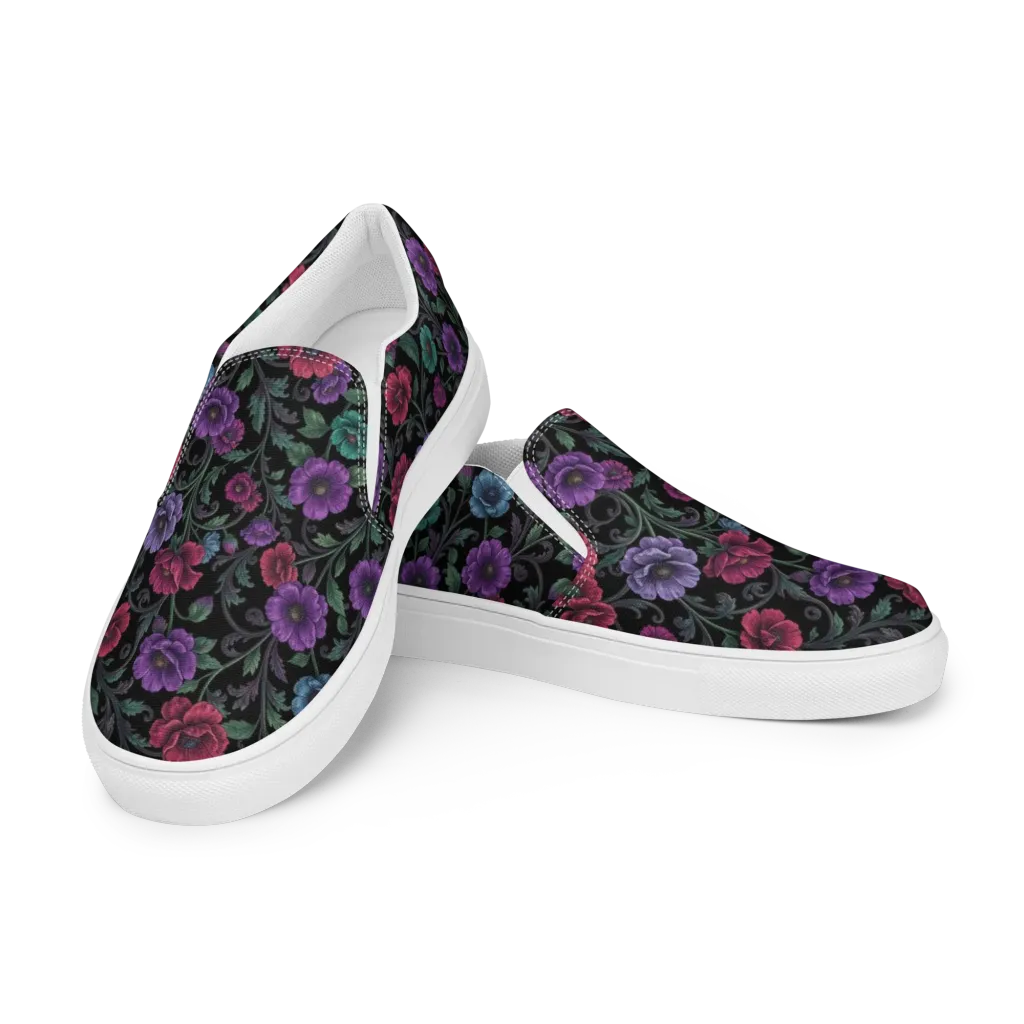 Midnight Botanical on Women's Slip-On Canvas Shoes — Left Front