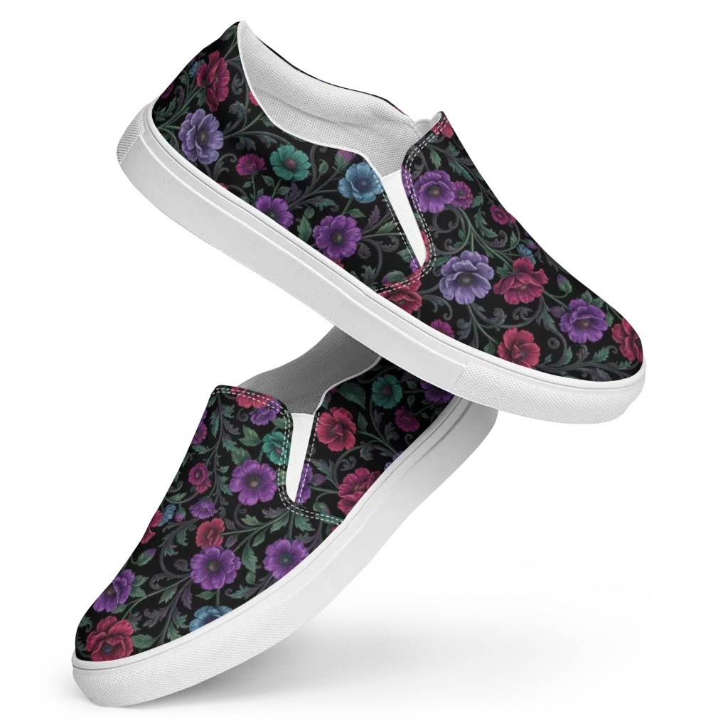 Midnight Botanical on Women's Slip-On Canvas Shoes — Front