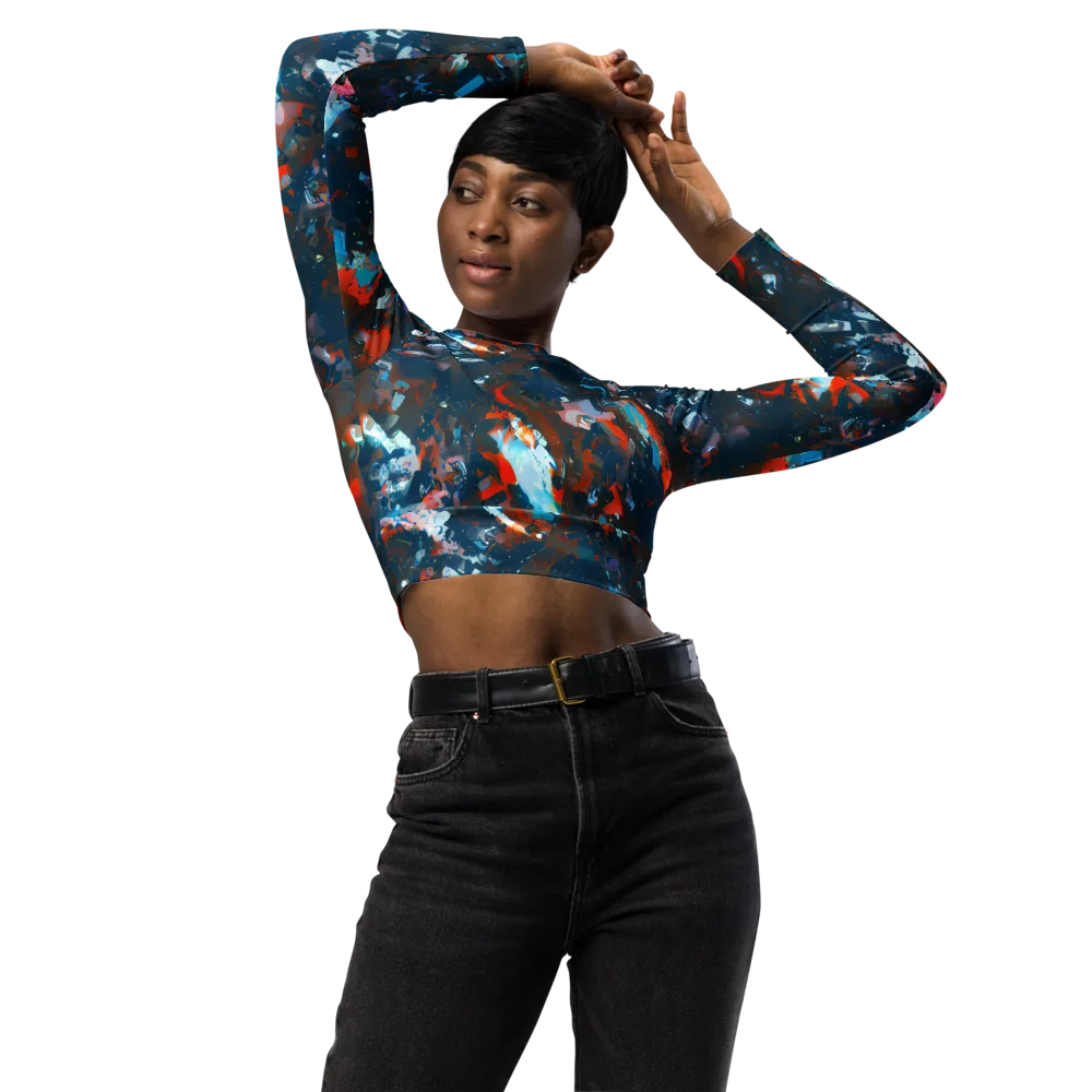 Ghenie's Whirl on Long Sleeve Crop Top — Front