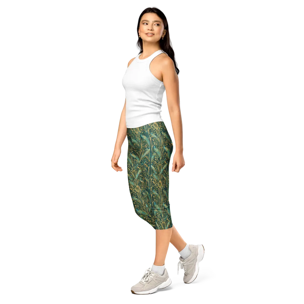 Peacock Nouveau on Capri Leggings — Left Front
