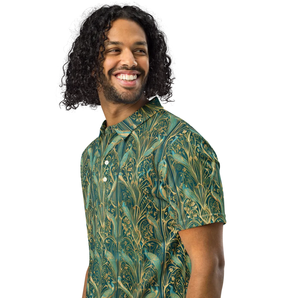 Peacock Nouveau on Men's Slim Fit Polo Shirt — Left Front