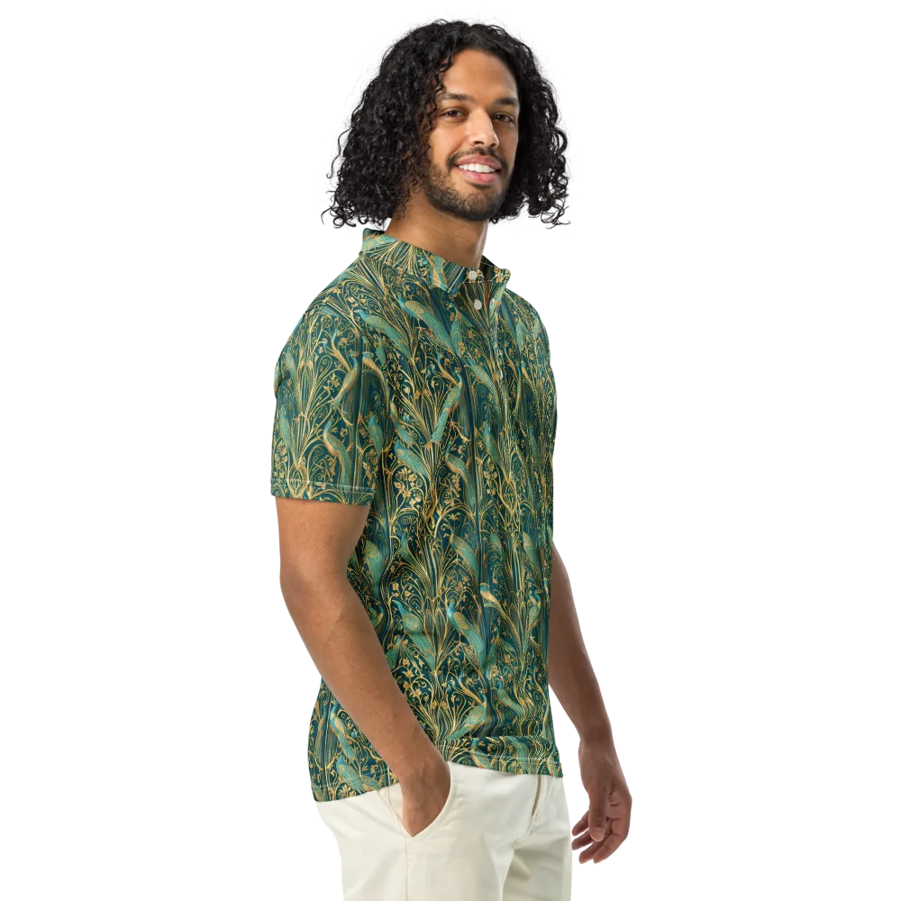 Peacock Nouveau on Men's Slim Fit Polo Shirt — Right Front