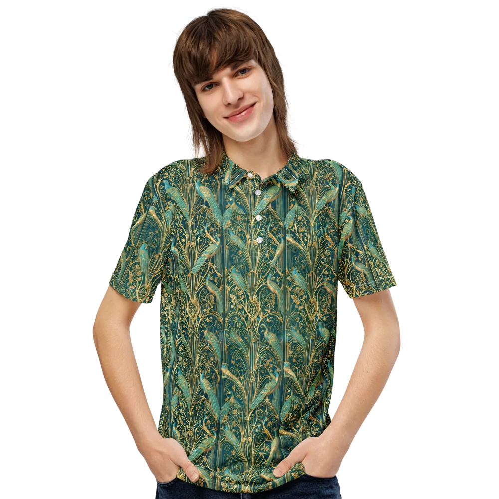 Peacock Nouveau on Men's Slim Fit Polo Shirt — Front