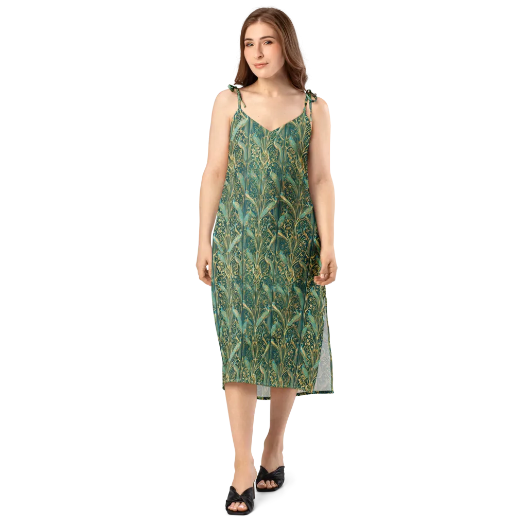 Peacock Nouveau on Slip Dress — Front