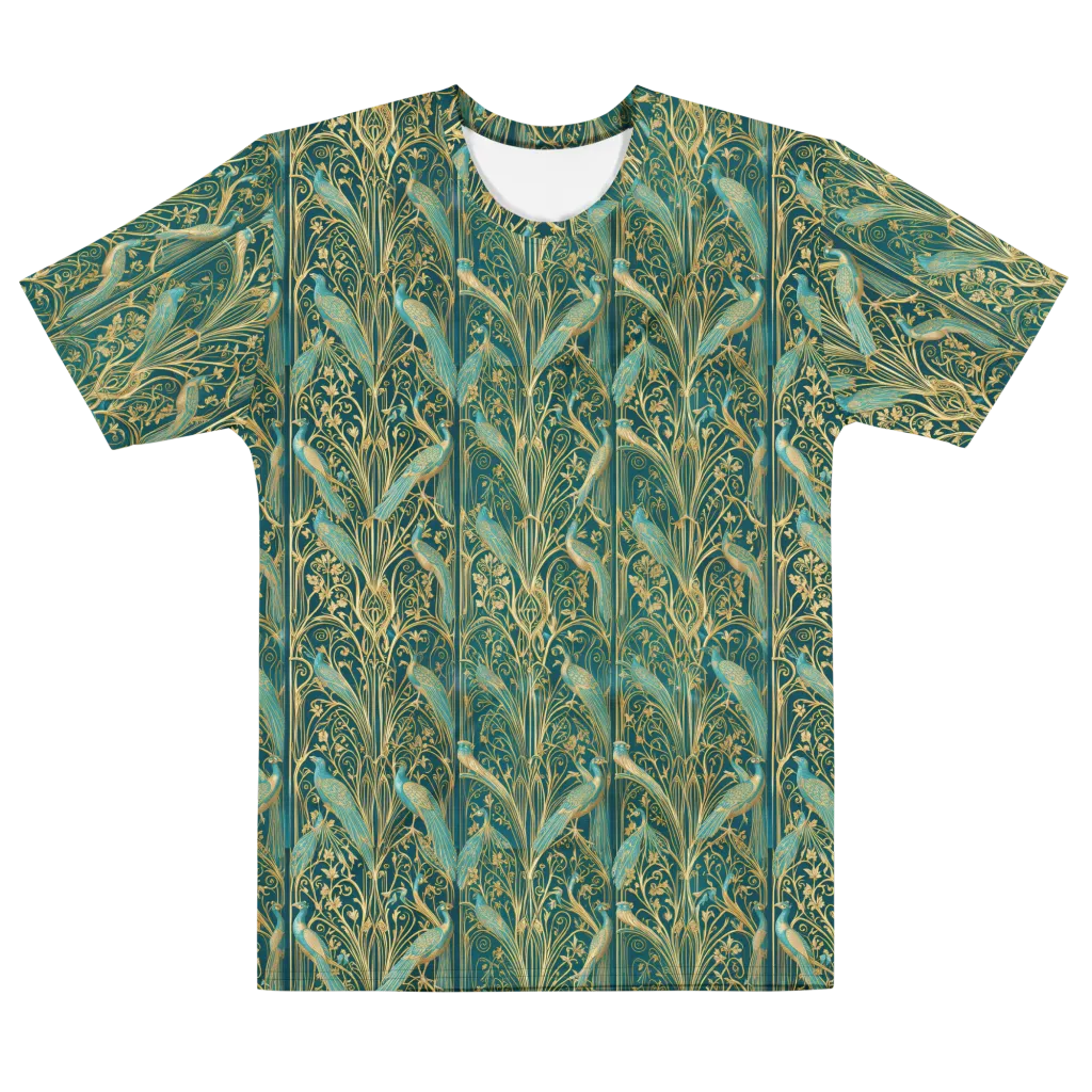 Peacock Nouveau on Men's Cotton Crew Neck T-Shirt — Front