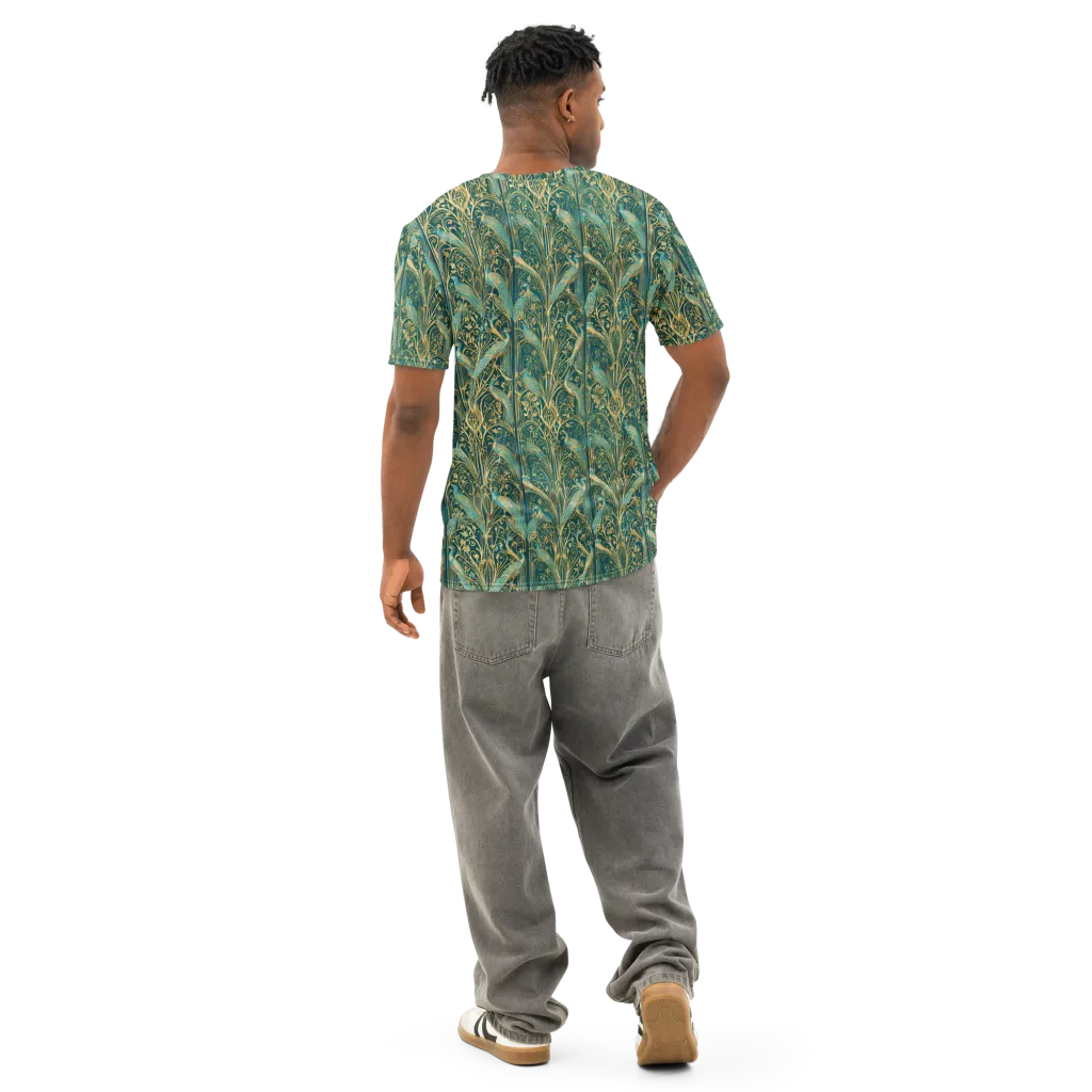 Peacock Nouveau on Men's Cotton Crew Neck T-Shirt — Back