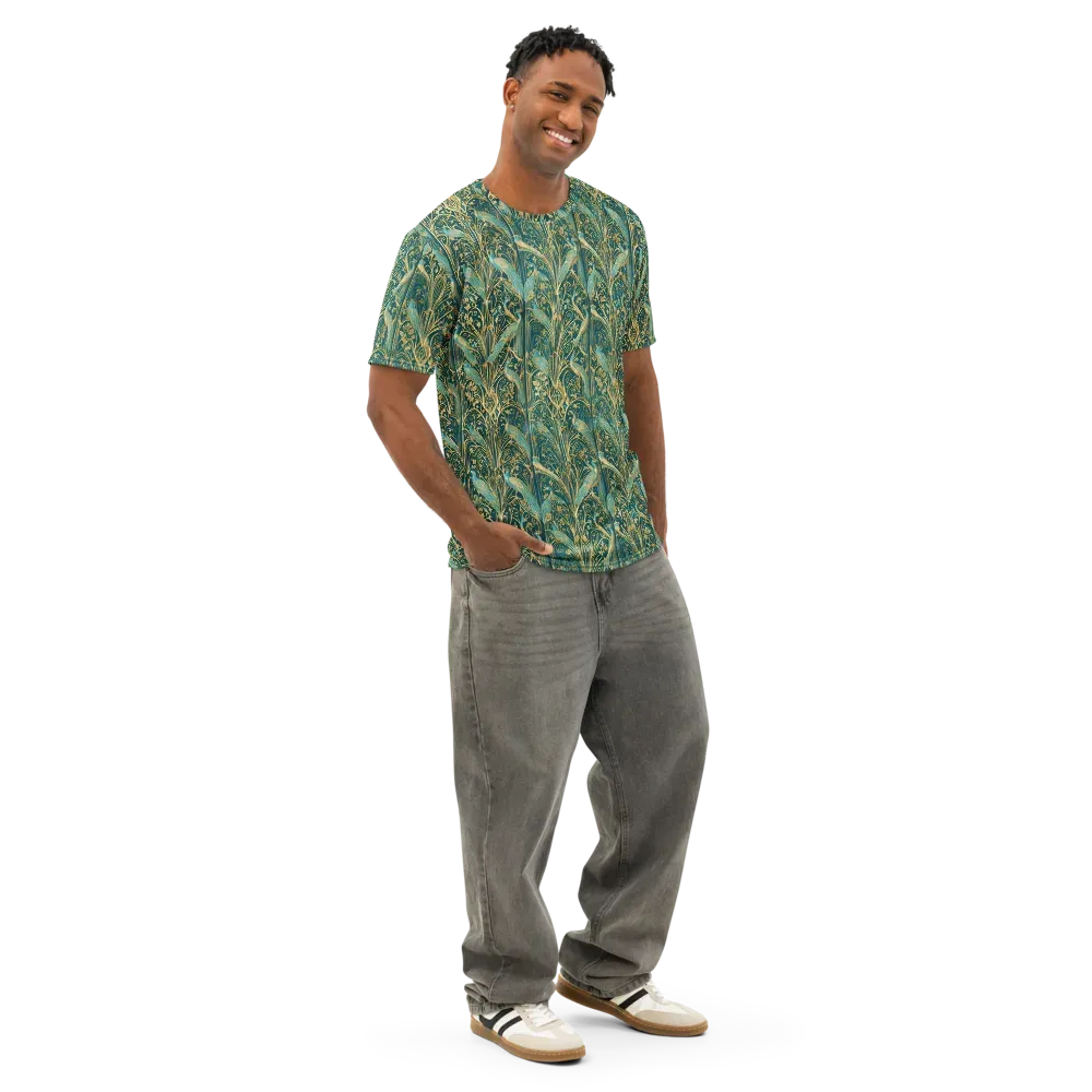Peacock Nouveau on Men's Cotton Crew Neck T-Shirt — Right Front