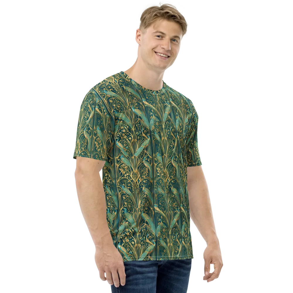 Peacock Nouveau on Men's Crew Neck T-Shirt — Right