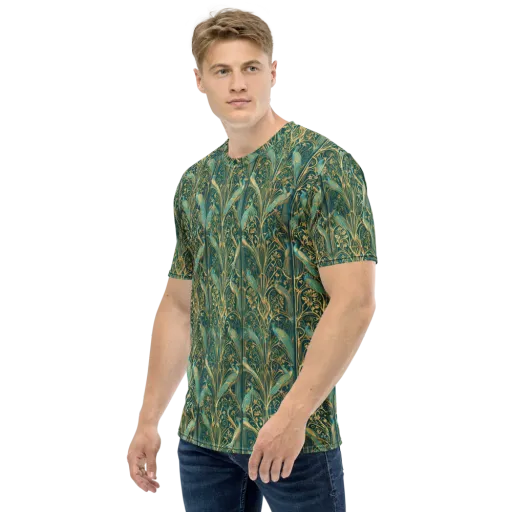 Peacock Nouveau on a Men's Crew Neck T-Shirt