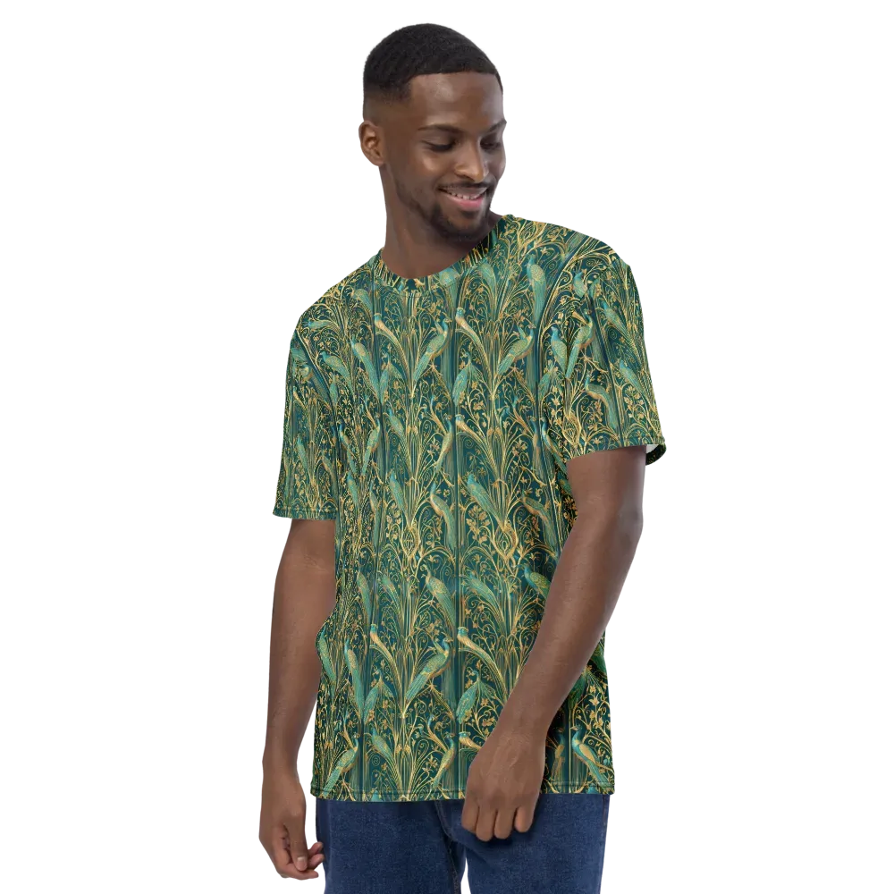 Peacock Nouveau on Men's Crew Neck T-Shirt — Left