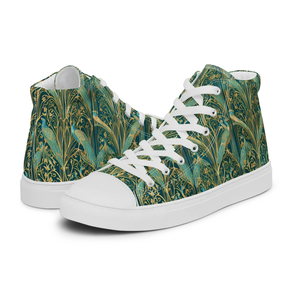 Peacock Nouveau on Men's High Top Canvas Shoes — Left