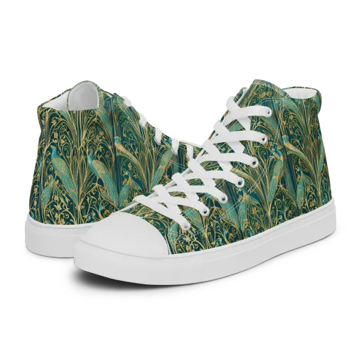 Peacock Nouveau on a Men's High Top Canvas Shoes