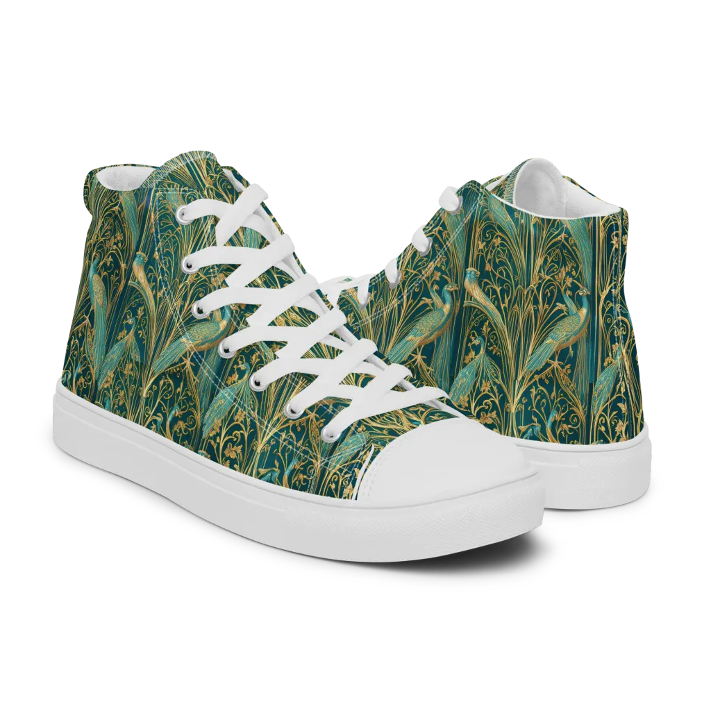 Peacock Nouveau on Men's High Top Canvas Shoes — Right