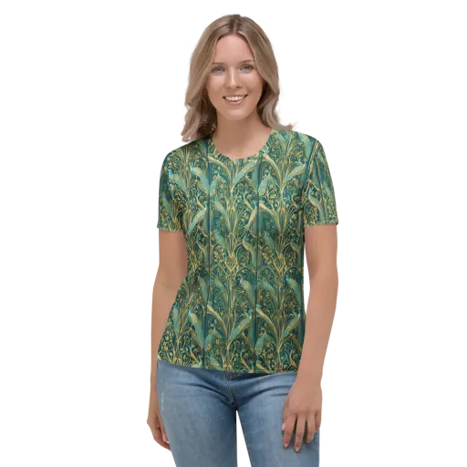 Peacock Nouveau on a Women's Crew Neck T-Shirt