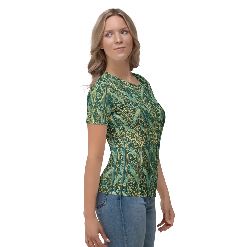 Peacock Nouveau on Women's Crew Neck T-Shirt — Right