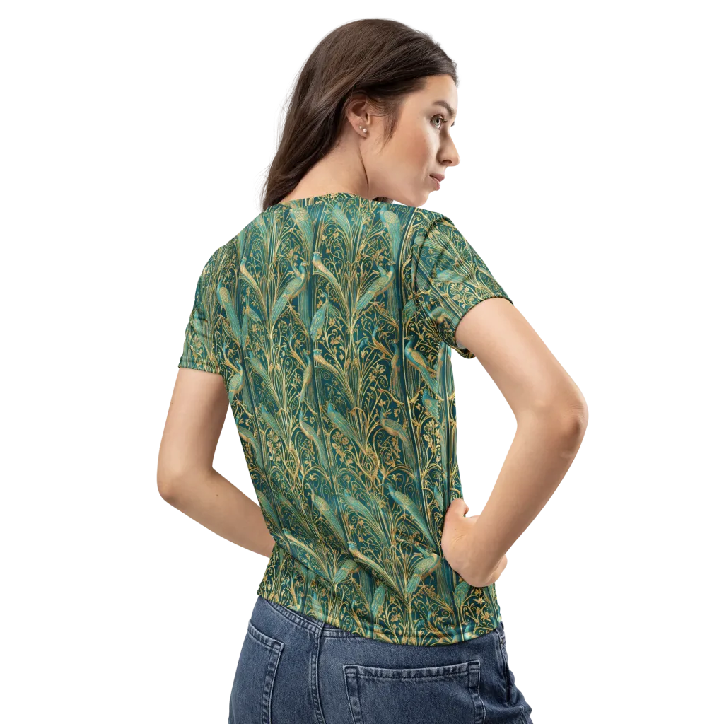 Peacock Nouveau on Women's Crew Neck T-Shirt — Back