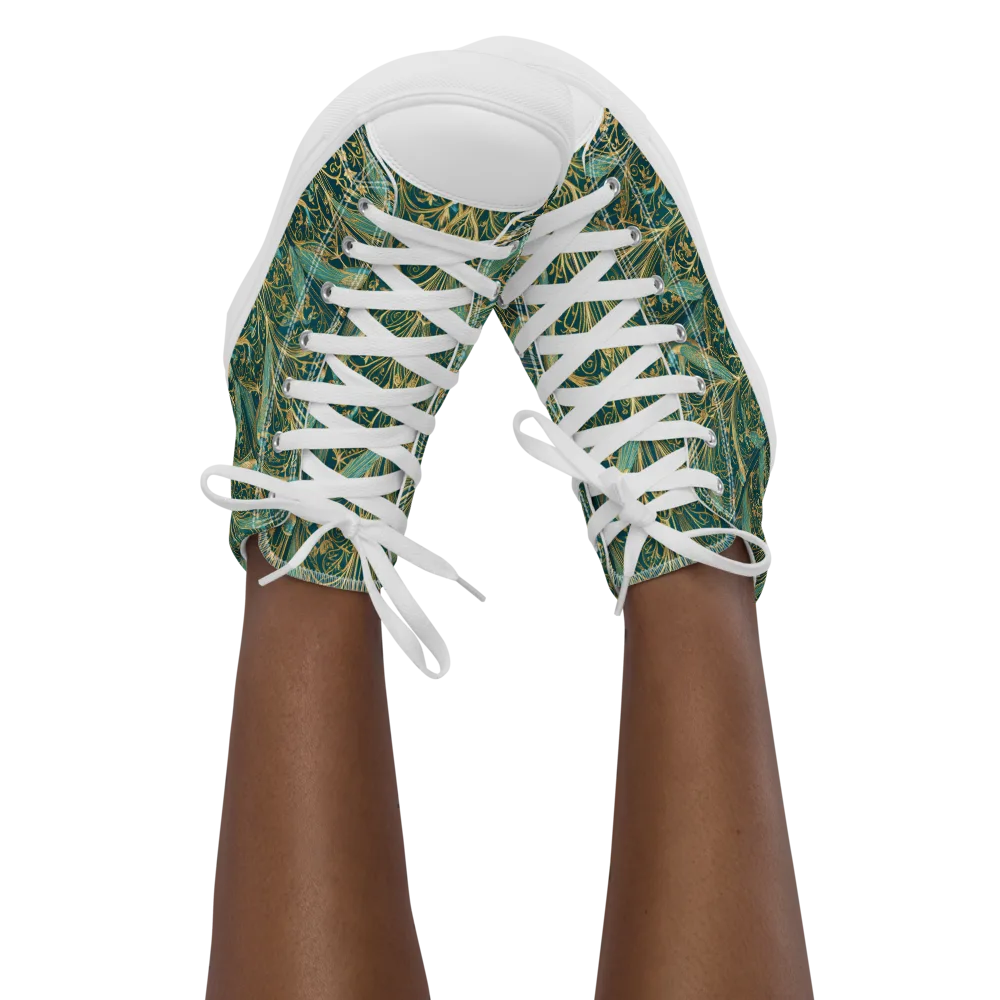 Peacock Nouveau on Women's High Top Canvas Shoes — Front