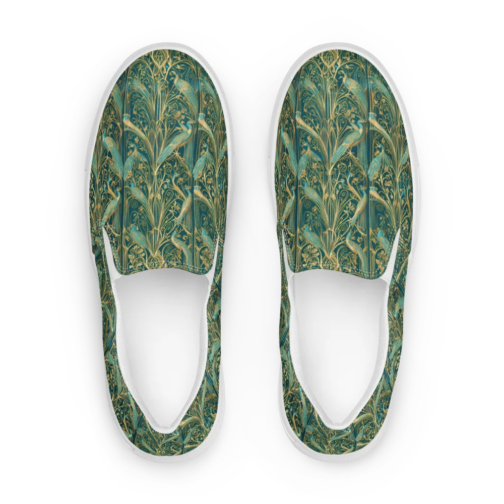 Peacock Nouveau on Men's Slip-On Canvas Shoes — Front