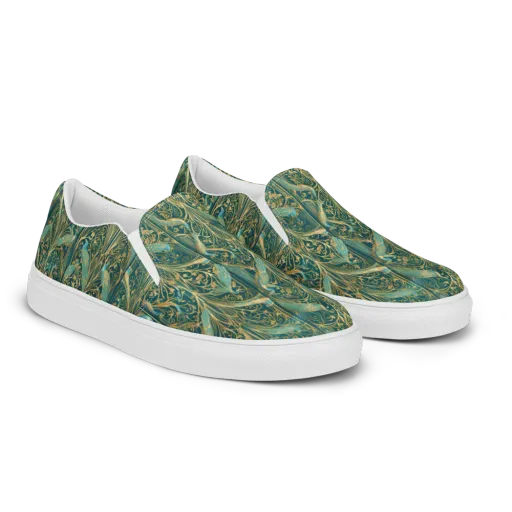 Peacock Nouveau on a Men's Slip-On Canvas Shoes