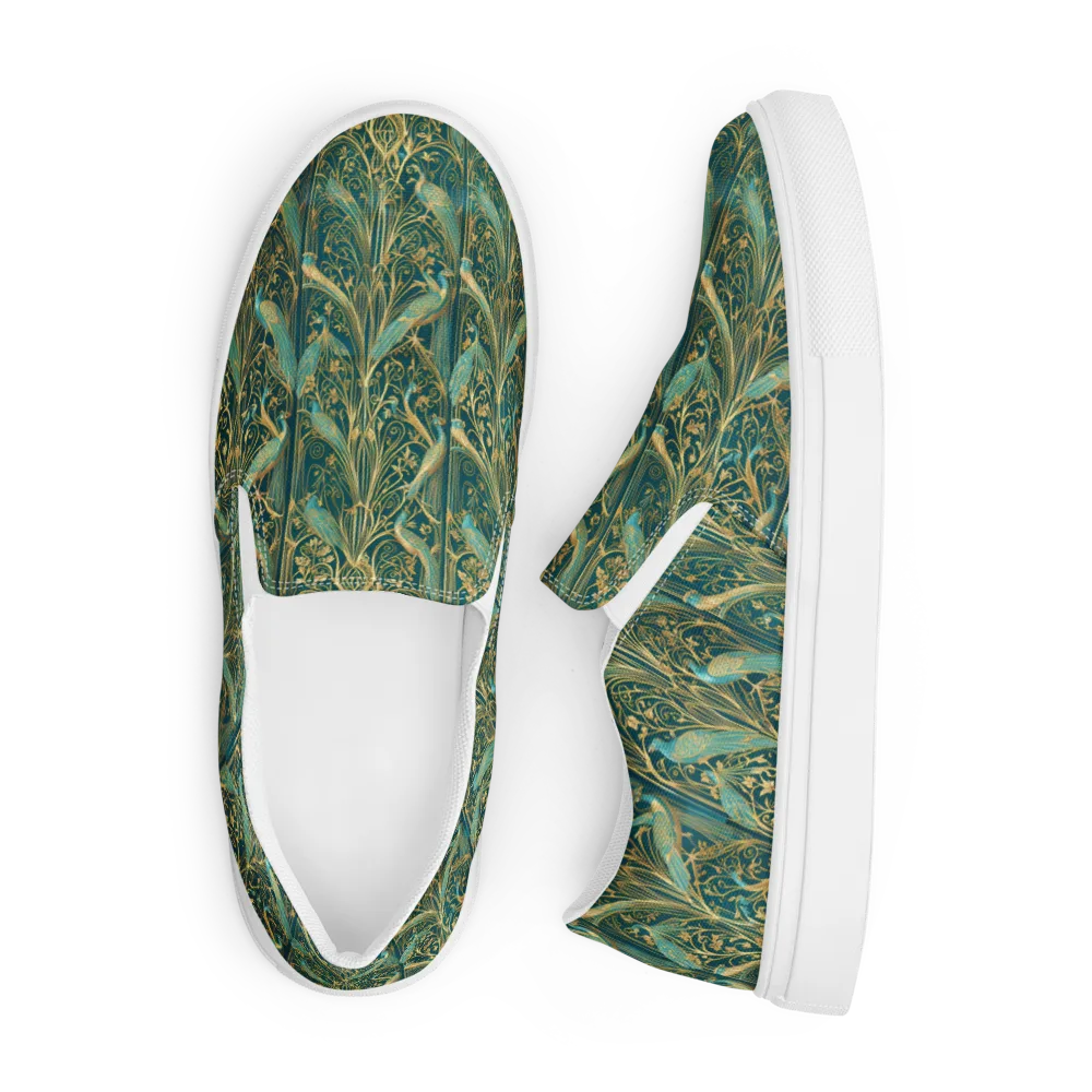 Peacock Nouveau on Men's Slip-On Canvas Shoes — Front