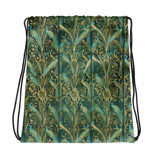 Peacock Nouveau on a Drawstring Bag