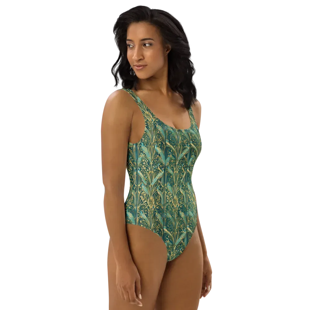 Peacock Nouveau on One-Piece Swimsuit — Right