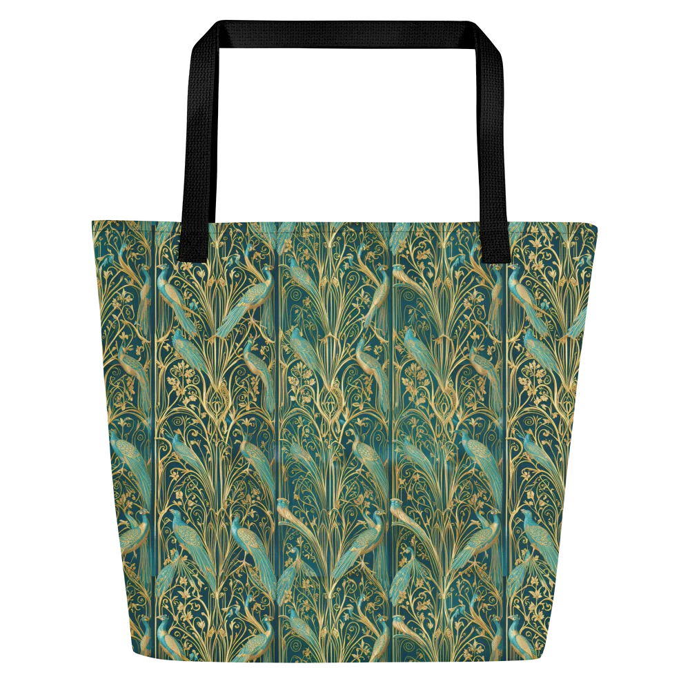 Peacock Nouveau on Large Tote Bag W/ Pocket — Front