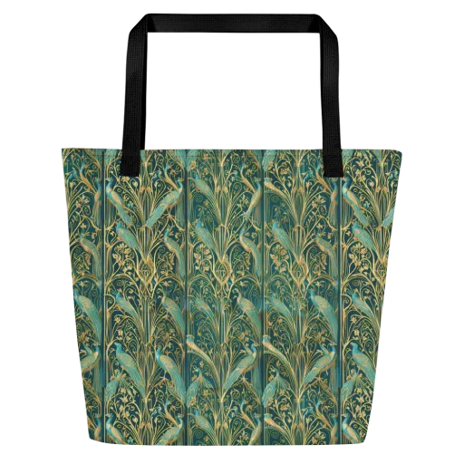 Peacock Nouveau on a Large Tote Bag W/ Pocket
