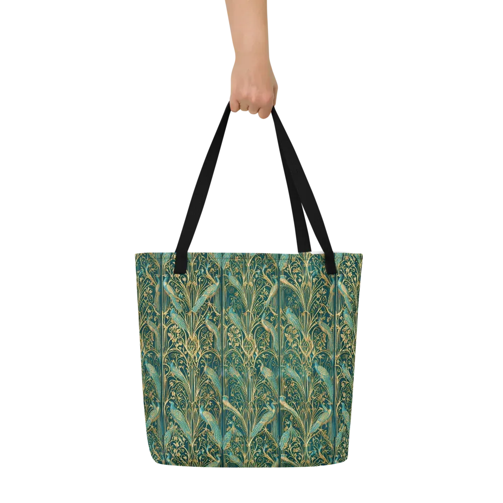 Peacock Nouveau on Large Tote Bag W/ Pocket — Front