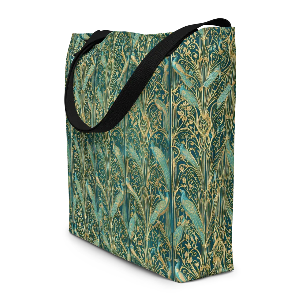 Peacock Nouveau on Large Tote Bag W/ Pocket — Front