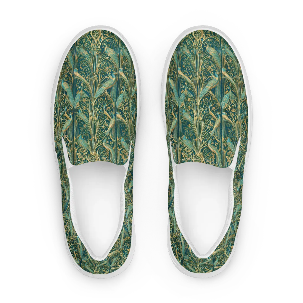 Peacock Nouveau on Women's Slip-On Canvas Shoes — Front