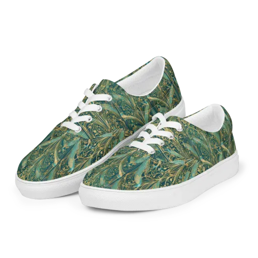 Peacock Nouveau on a Men's Lace-Up Canvas Shoes