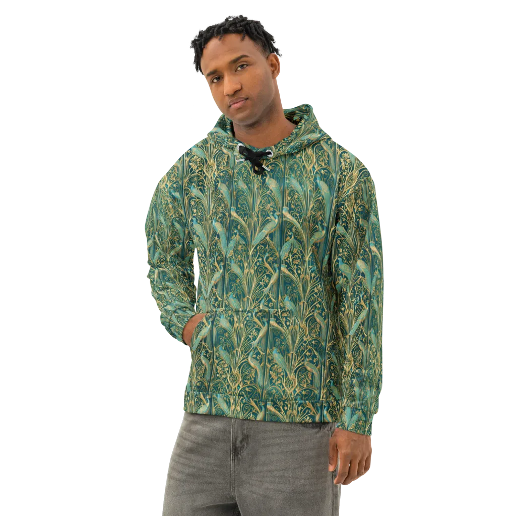 Peacock Nouveau on Cotton Hoodie — Left Front