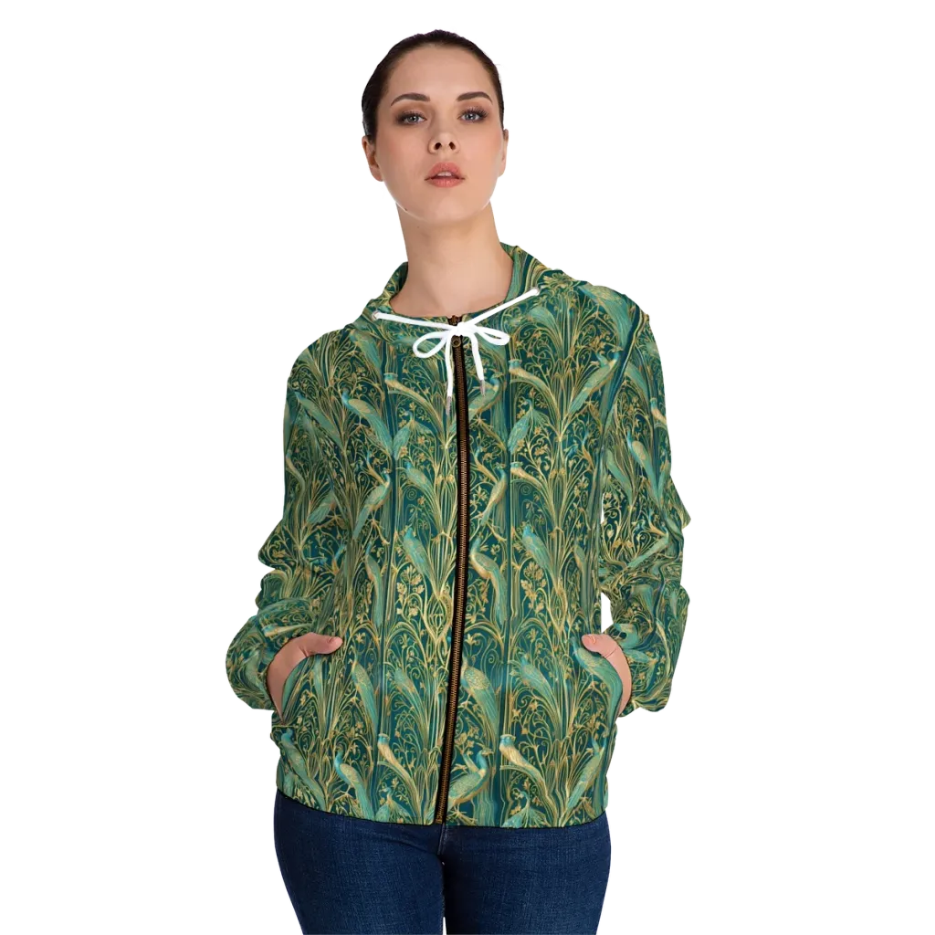 Peacock Nouveau on Women's Full-Zip Hoodie — Front On Person