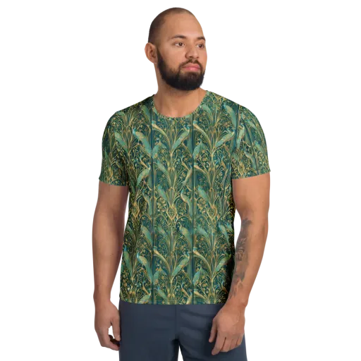 Peacock Nouveau on a Men's Athletic T-Shirt