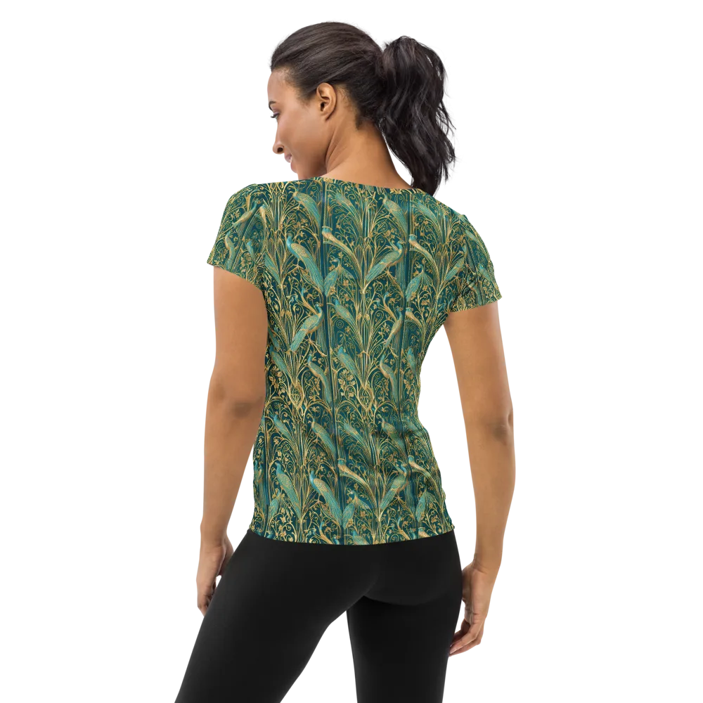 Peacock Nouveau on Women's Athletic T-Shirt — Back