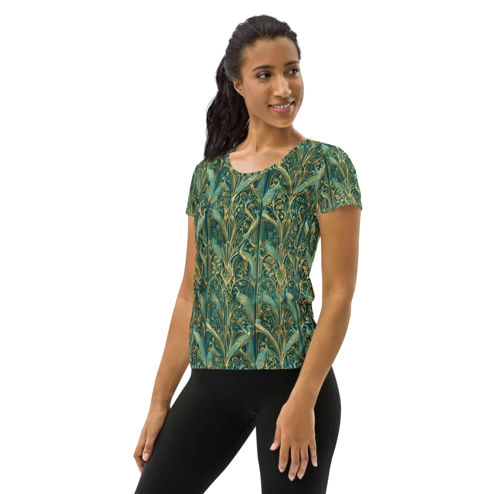 Peacock Nouveau on Women's Athletic T-Shirt — Left