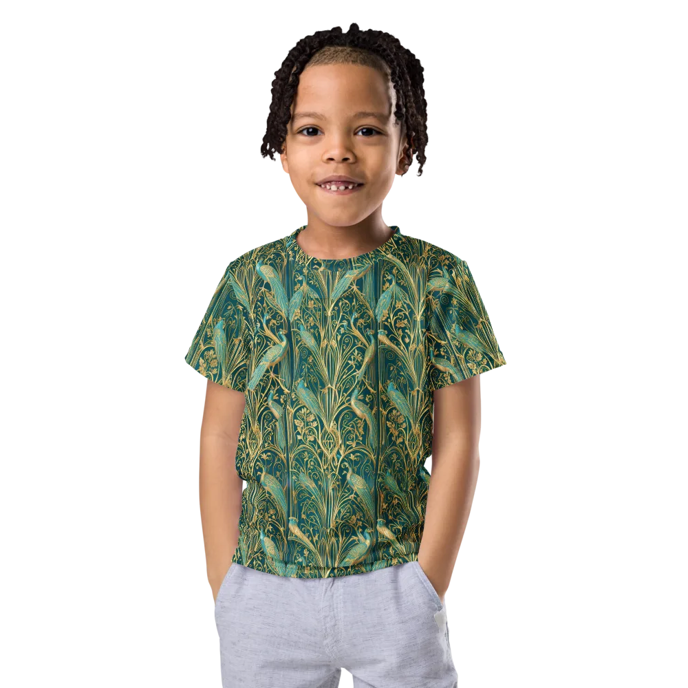Peacock Nouveau on Kids Crew Neck T-Shirt — Front