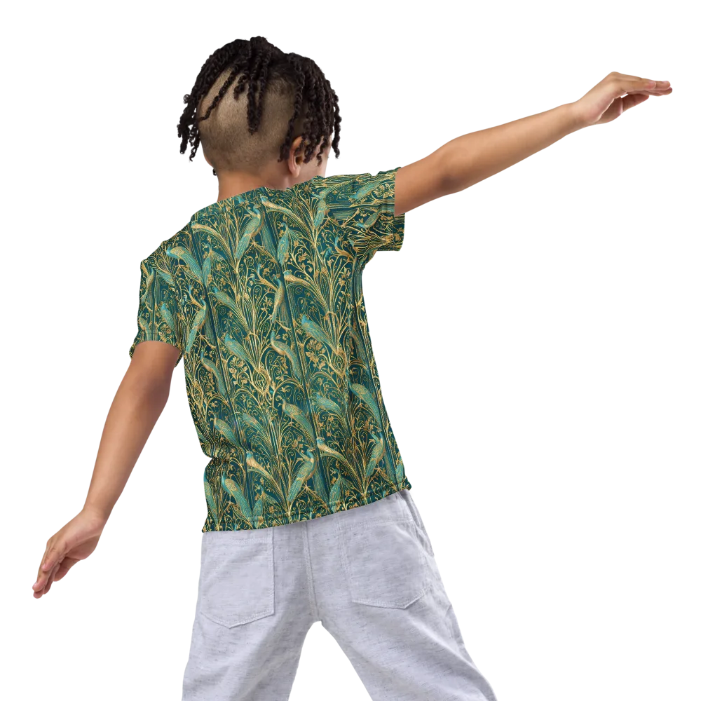 Peacock Nouveau on Kids Crew Neck T-Shirt — Back