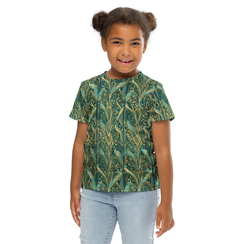 Peacock Nouveau on Kids Crew Neck T-Shirt — Front