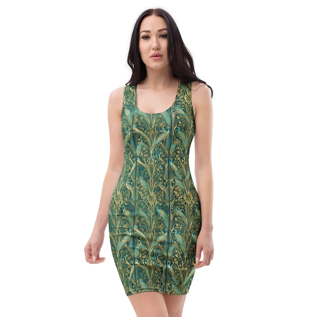 Peacock Nouveau on Bodycon Dress — Front