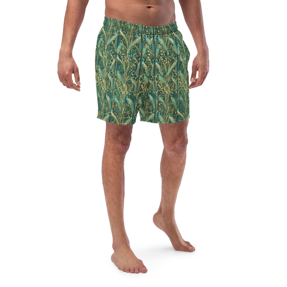 Peacock Nouveau on Swim Trunks — Front