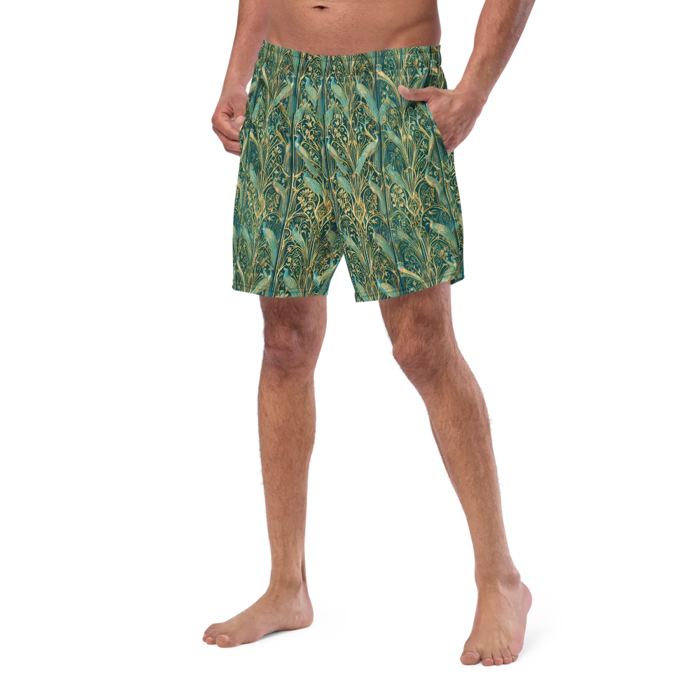 Peacock Nouveau on Swim Trunks — Left Front