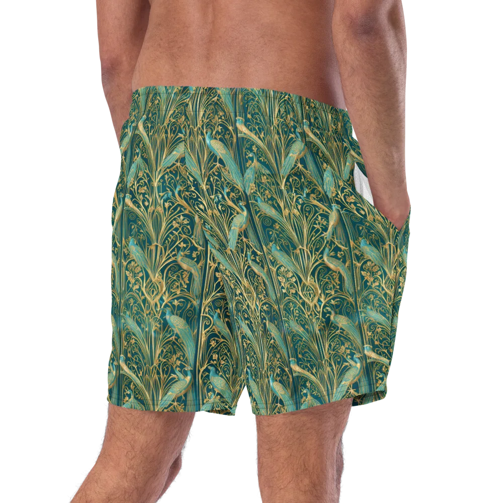 Peacock Nouveau on Swim Trunks — Right Back