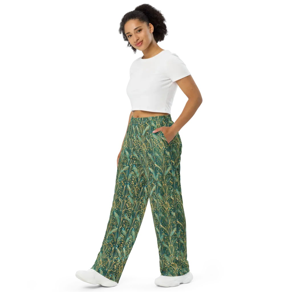 Peacock Nouveau on Wide-Leg Pants — Left Front