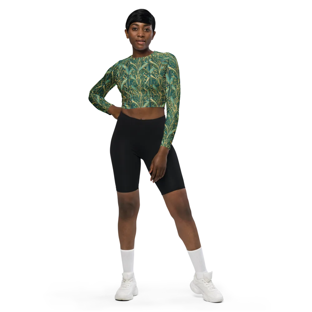 Peacock Nouveau on Long Sleeve Crop Top — Front
