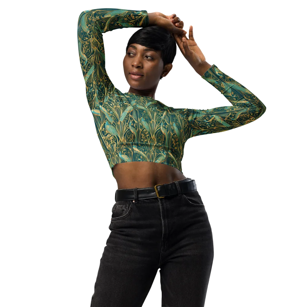 Peacock Nouveau on Long Sleeve Crop Top — Front