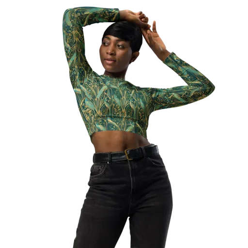 Peacock Nouveau on a Long Sleeve Crop Top
