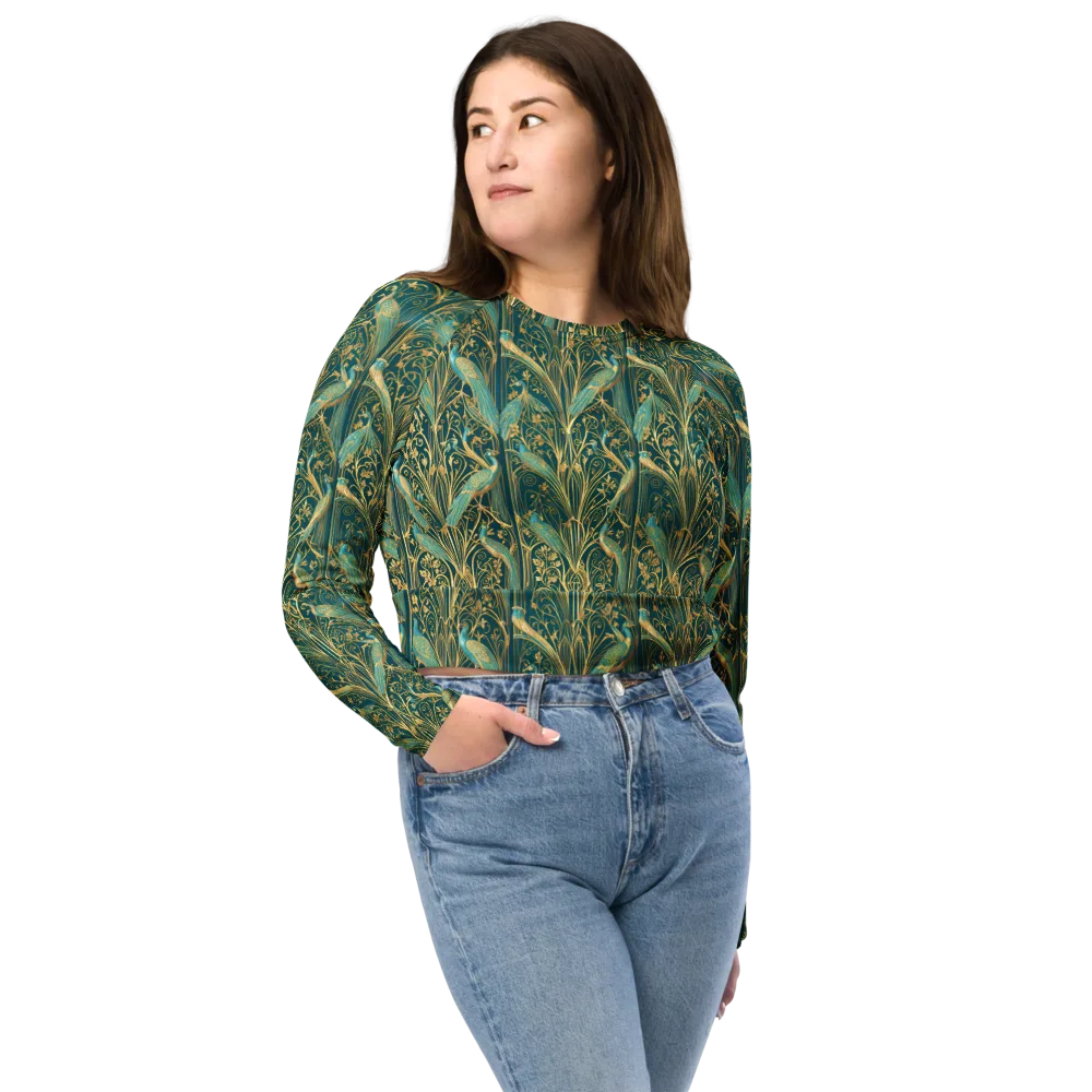 Peacock Nouveau on Long Sleeve Crop Top — Front