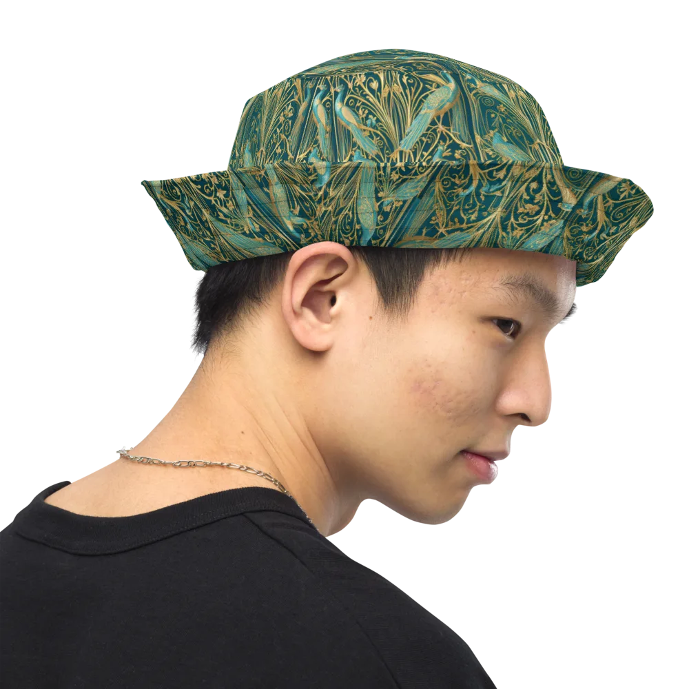 Peacock Nouveau on Reversible Bucket Hat — Right Outside